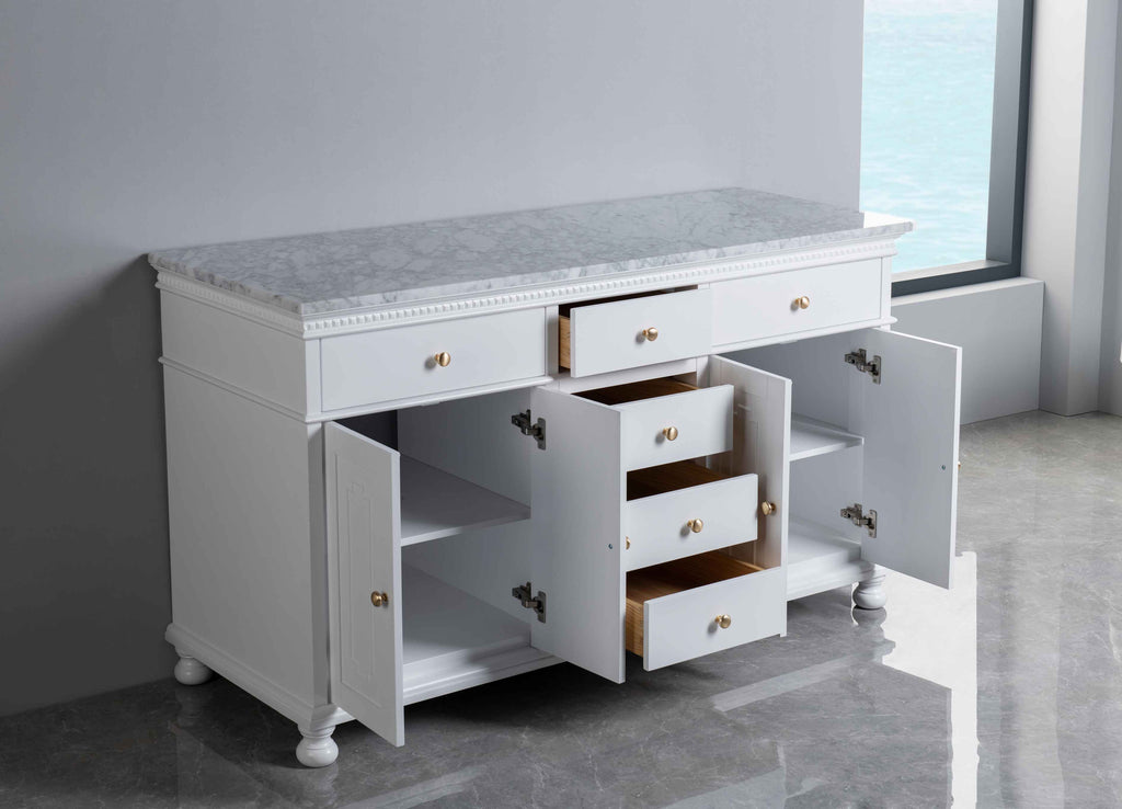 Rubeza 1500mm Didim Sideboard with Carrara Marble Top - White & Gold