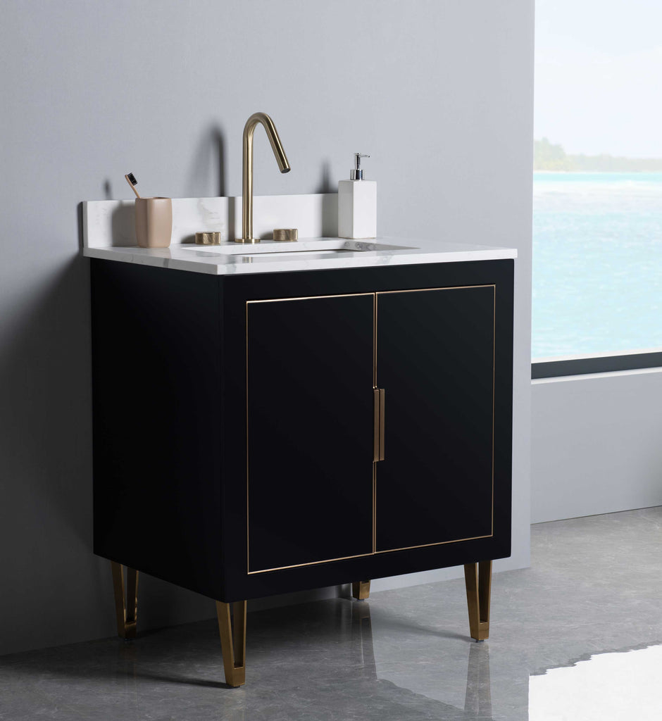 Rubeza 750mm Dukes Vanity Unit with Calacatta Quartz Top - Black & Gold