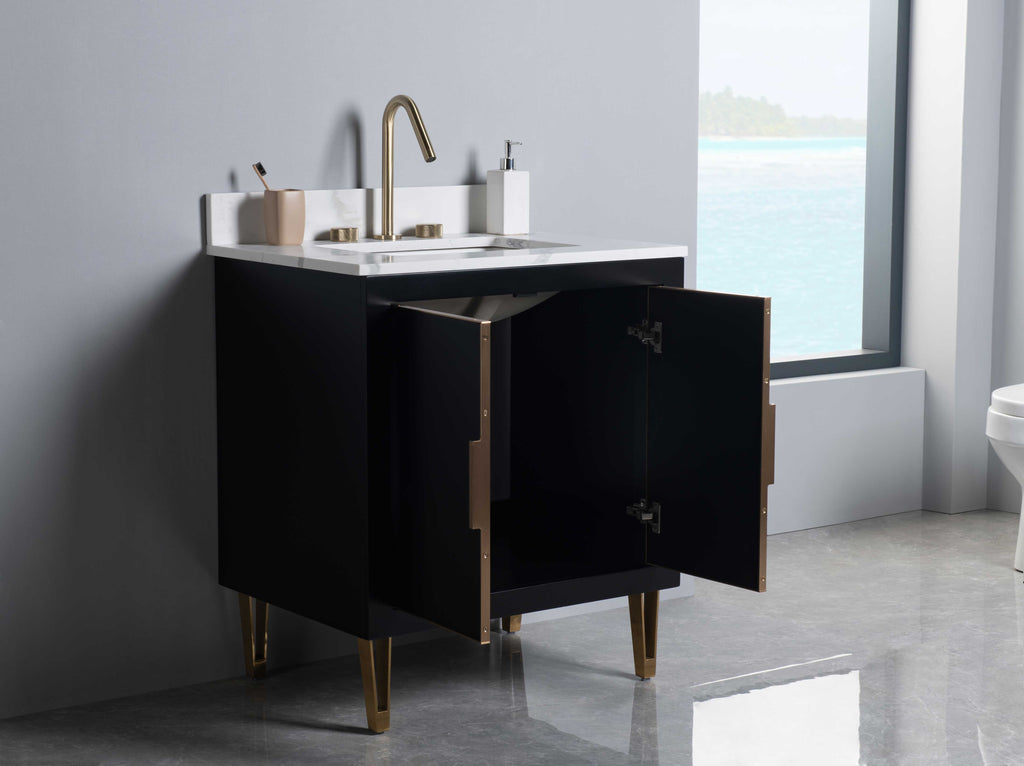 Rubeza 750mm Dukes Vanity Unit with Calacatta Quartz Top - Black & Gold