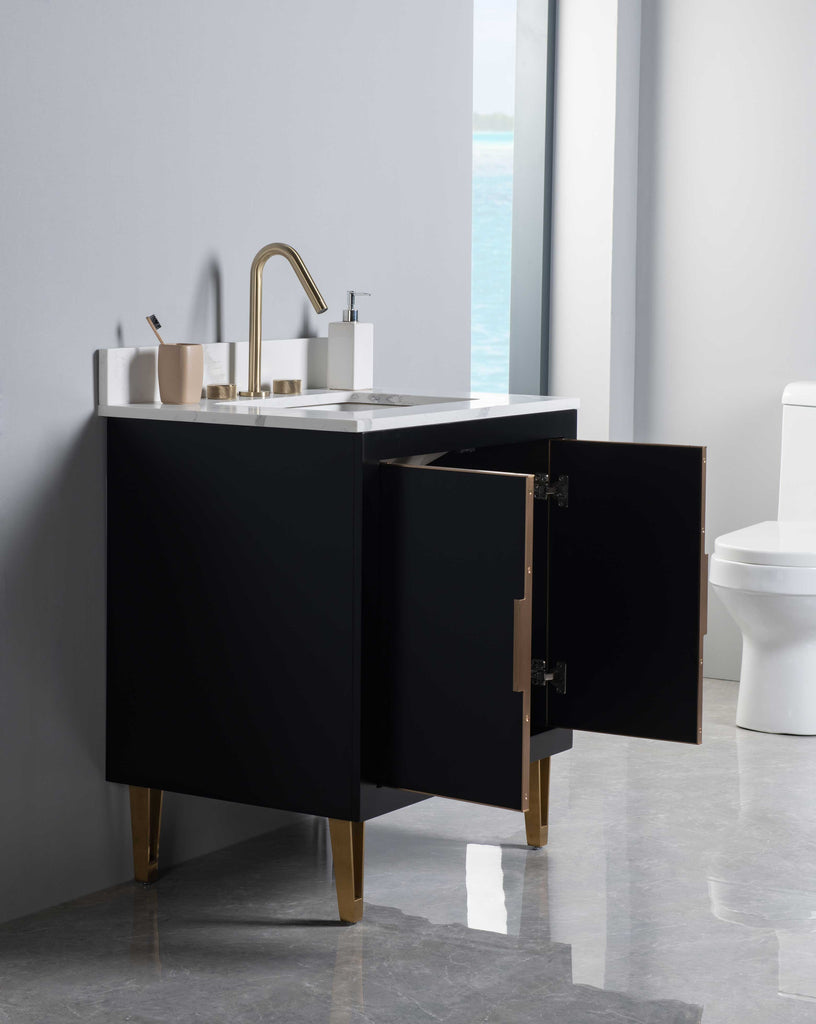 Rubeza 750mm Dukes Vanity Unit with Calacatta Quartz Top - Black & Gold