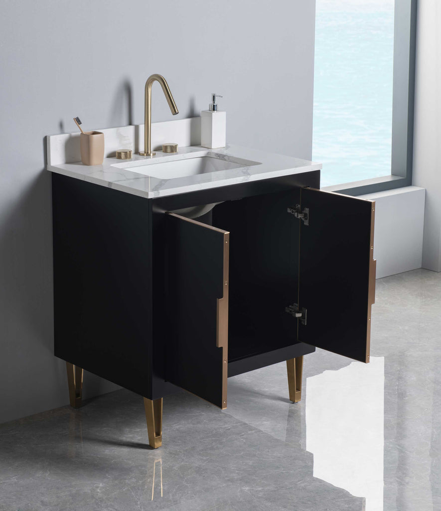 Rubeza 750mm Dukes Vanity Unit with Calacatta Quartz Top - Black & Gold