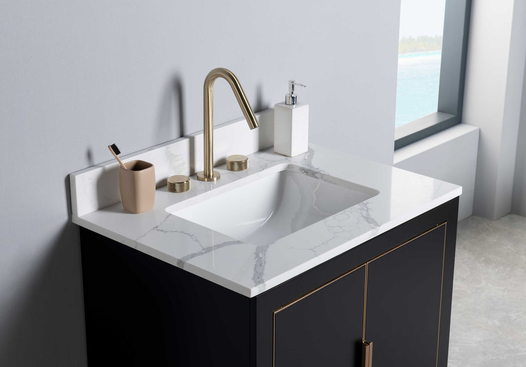 Rubeza 750mm Dukes Vanity Unit with Calacatta Quartz Top - Black & Gold