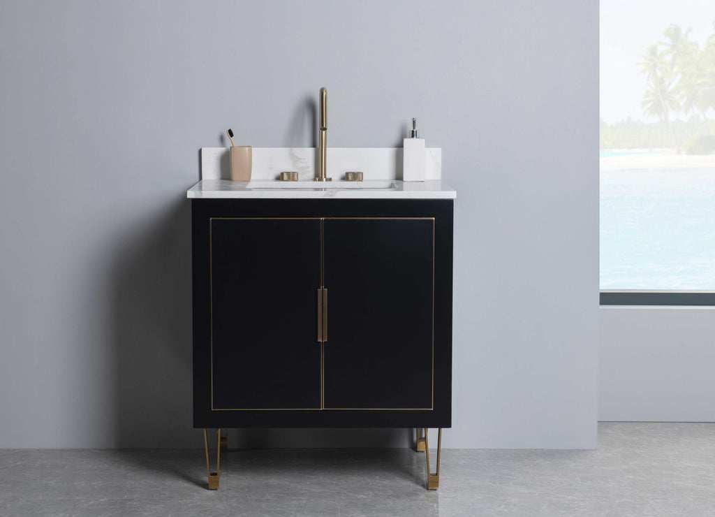 Rubeza 750mm Dukes Vanity Unit with Calacatta Quartz Top - Black & Gold