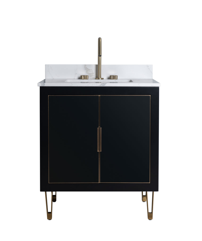 Rubeza 750mm Dukes Vanity Unit with Calacatta Quartz Top - Black & Gold