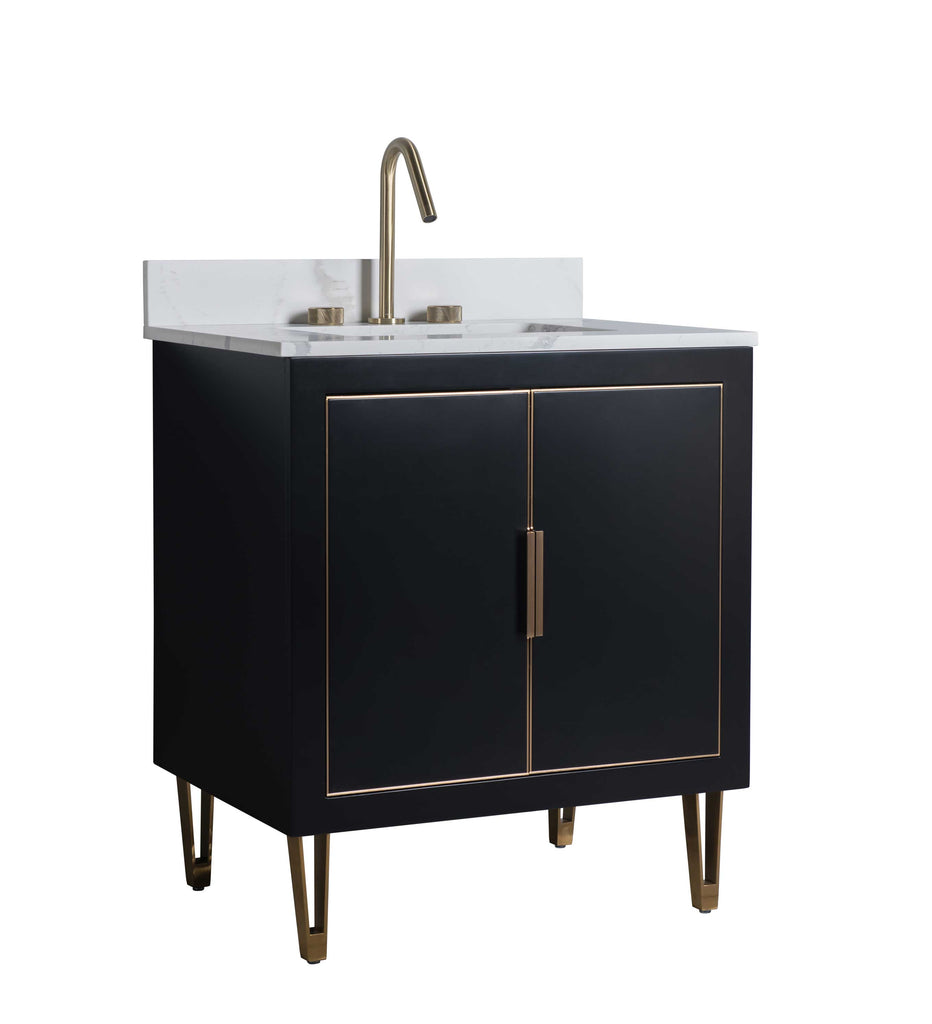 Rubeza 750mm Dukes Vanity Unit with Calacatta Quartz Top - Black & Gold