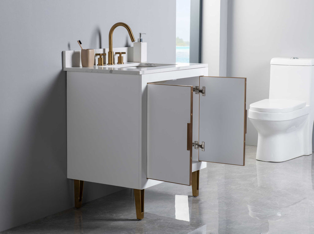 Rubeza 750mm Dukes Vanity Unit with Calacatta Quartz Top - White & Gold