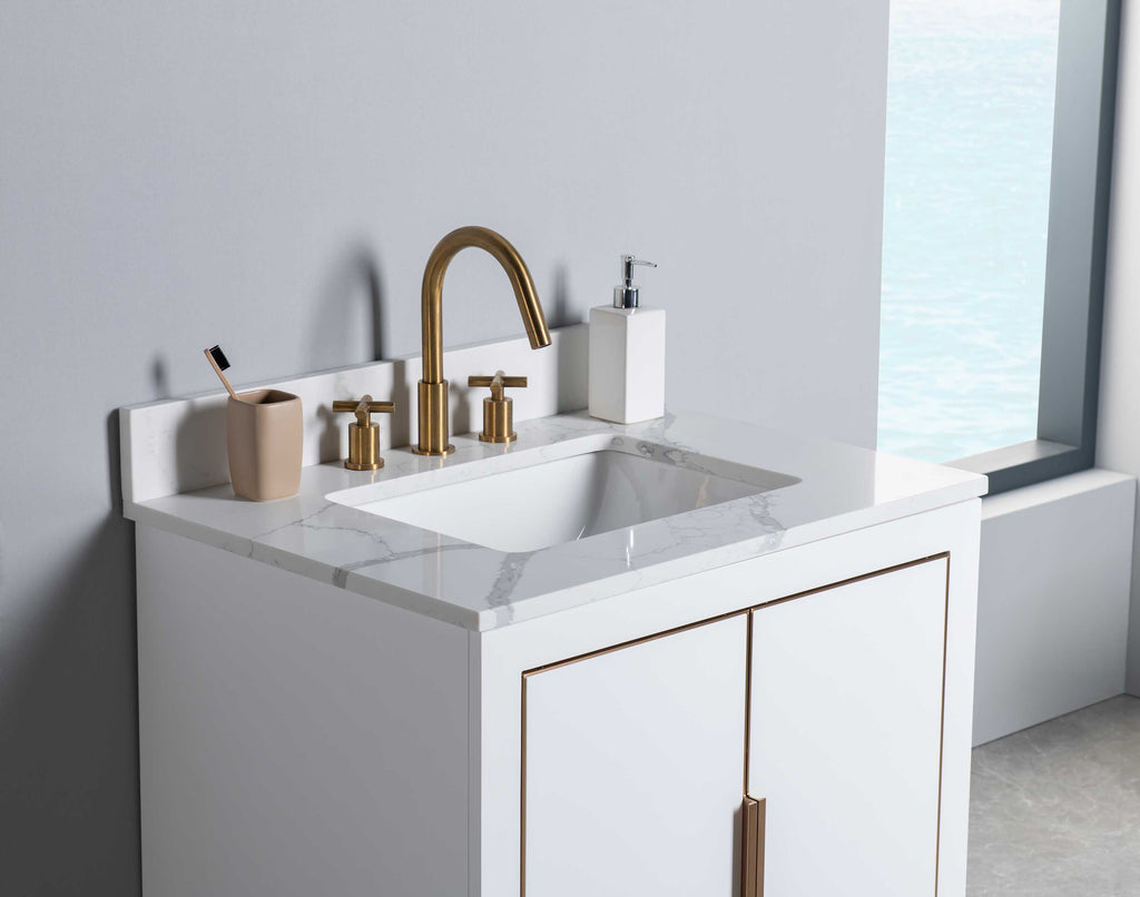 Rubeza 750mm Dukes Vanity Unit with Calacatta Quartz Top - White & Gold