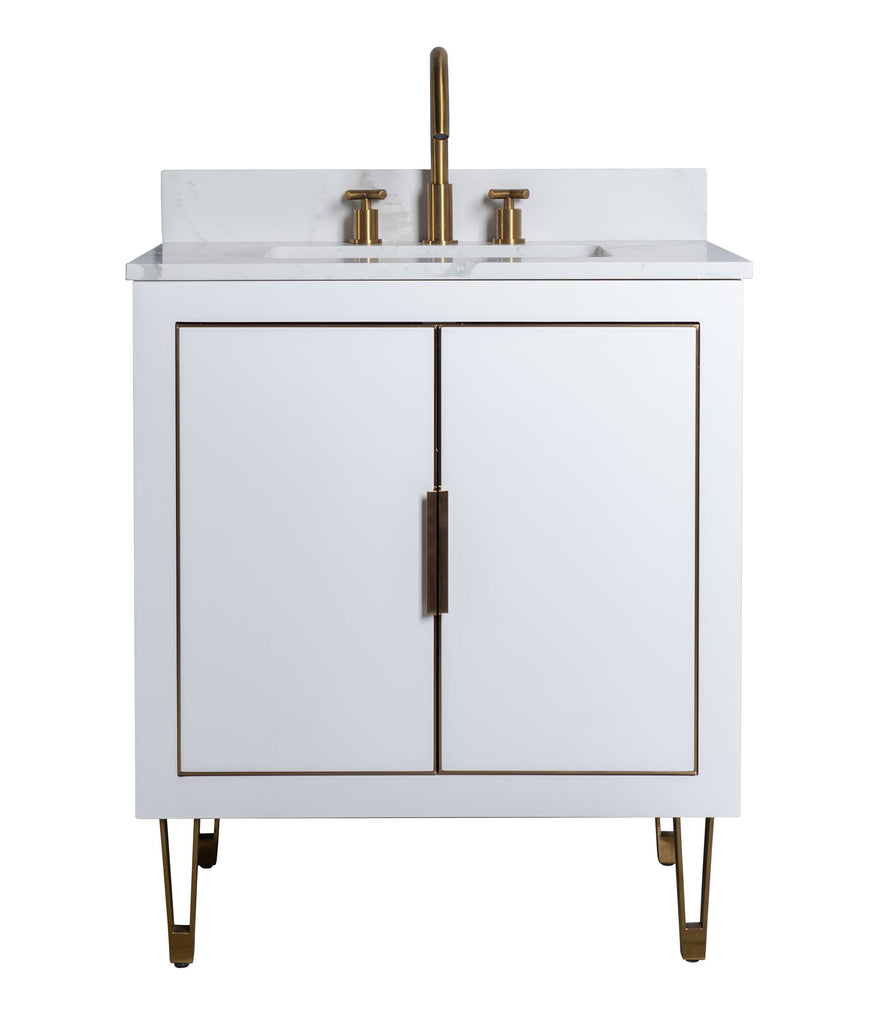 Rubeza 750mm Dukes Vanity Unit with Calacatta Quartz Top - White & Gold