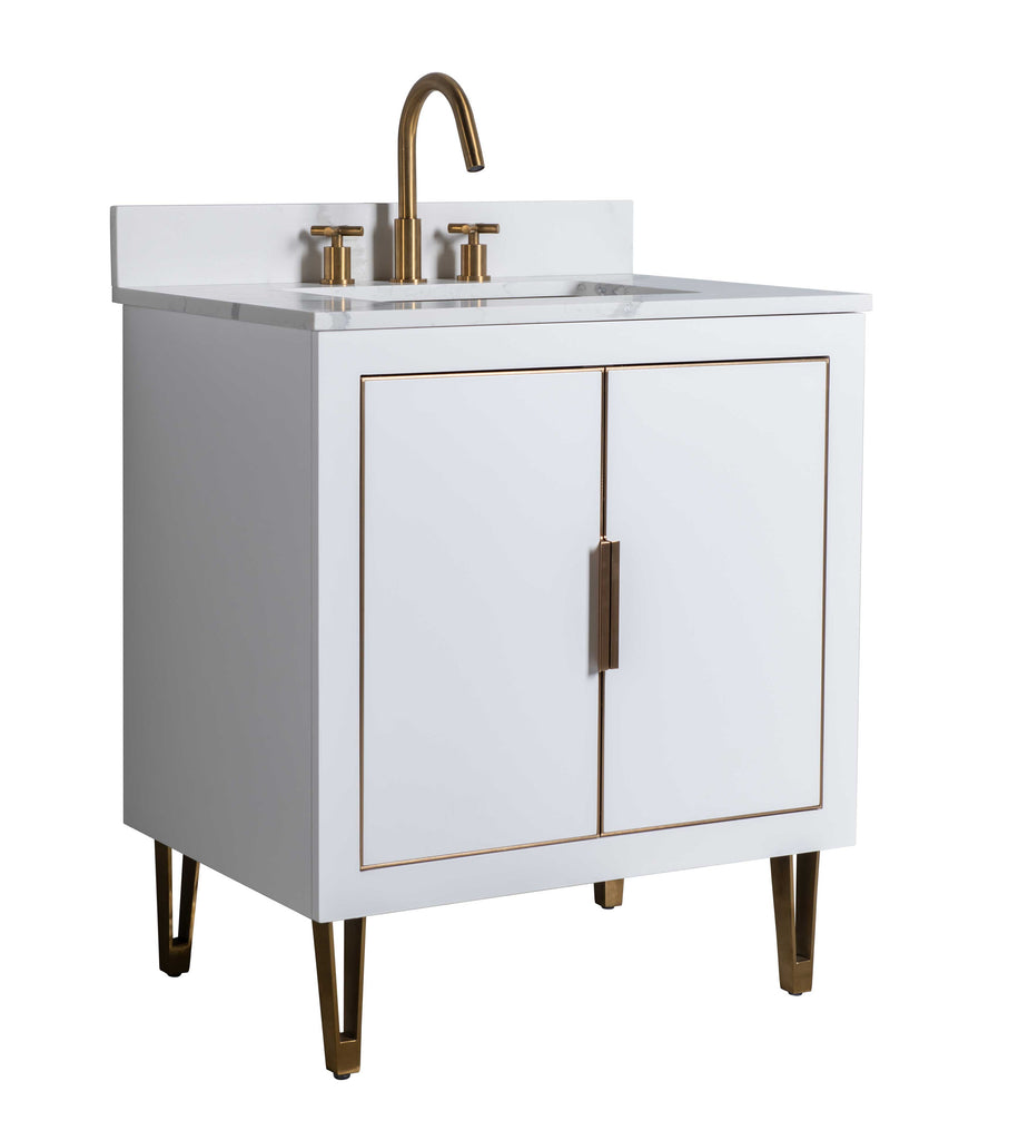 Rubeza 750mm Dukes Vanity Unit with Calacatta Quartz Top - White & Gold