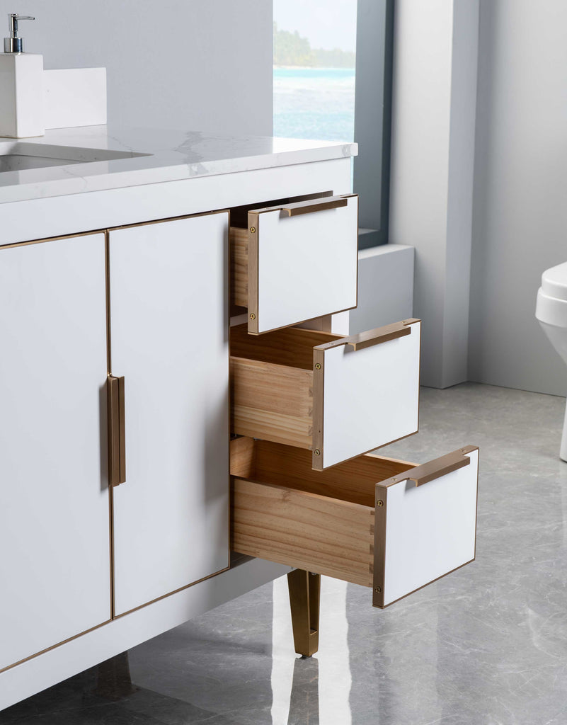 Rubeza 900mm Dukes Vanity Unit with Calacatta Quartz Top - White & Gold