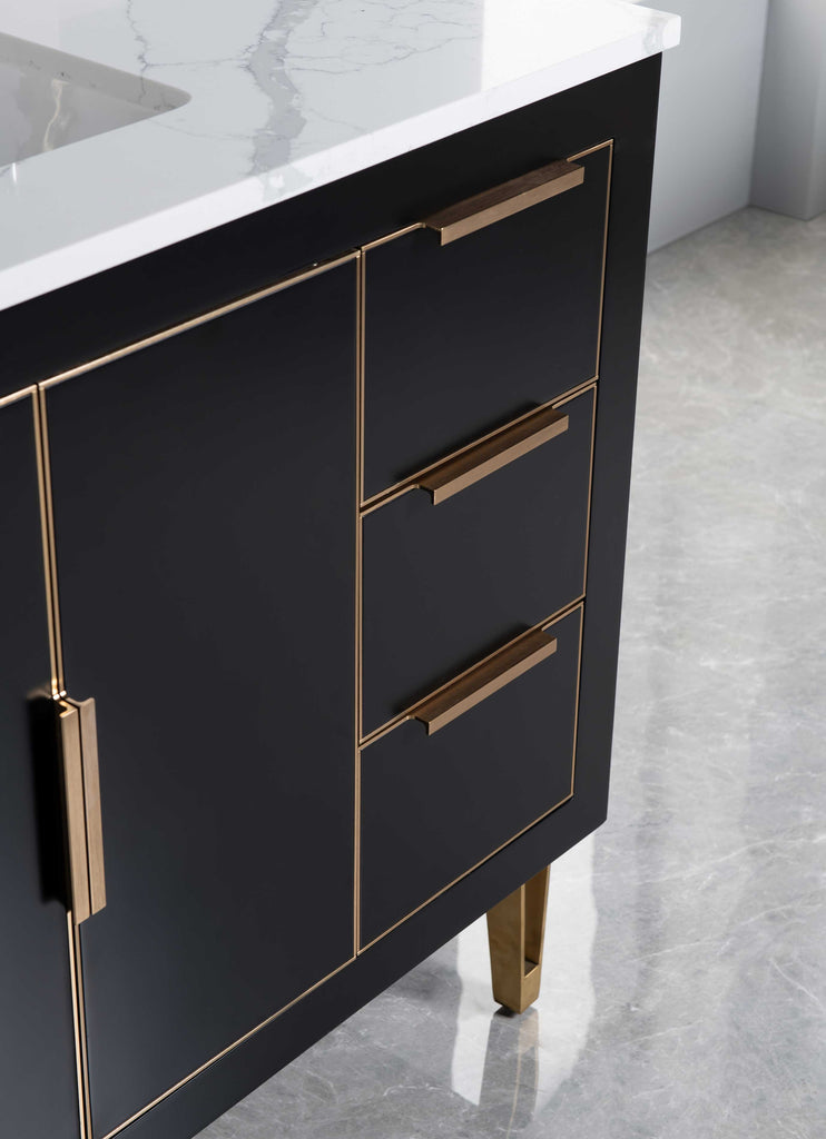 Rubeza 900mm Dukes Vanity Unit with Calacatta Quartz Top - Black & Gold