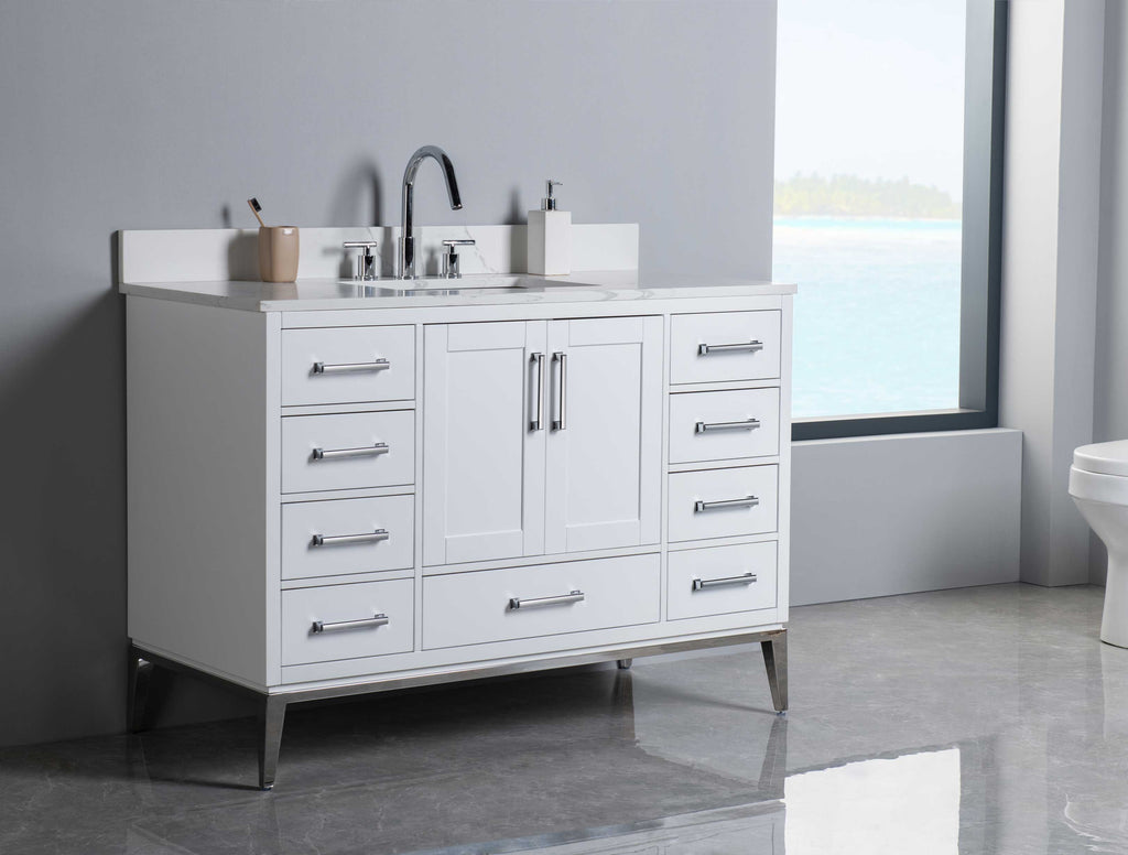 Rubeza 1200mm Anatolia Vanity Unit with Calacatta Quartz Top - White & Chrome