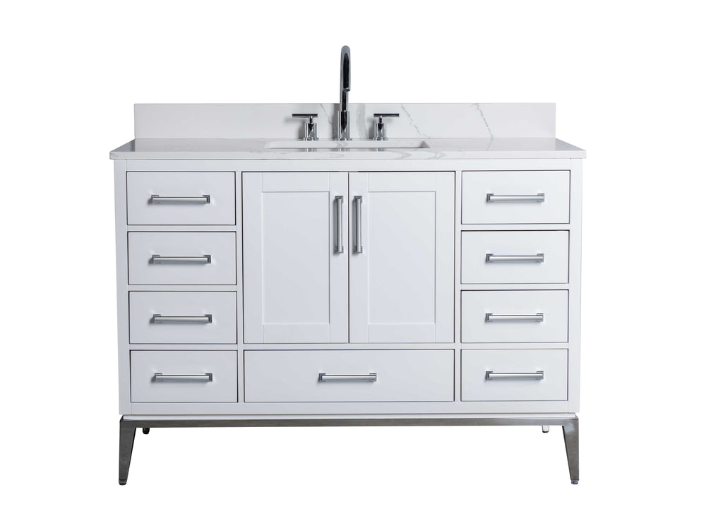 Rubeza 1200mm Anatolia Vanity Unit with Calacatta Quartz Top - White & Chrome