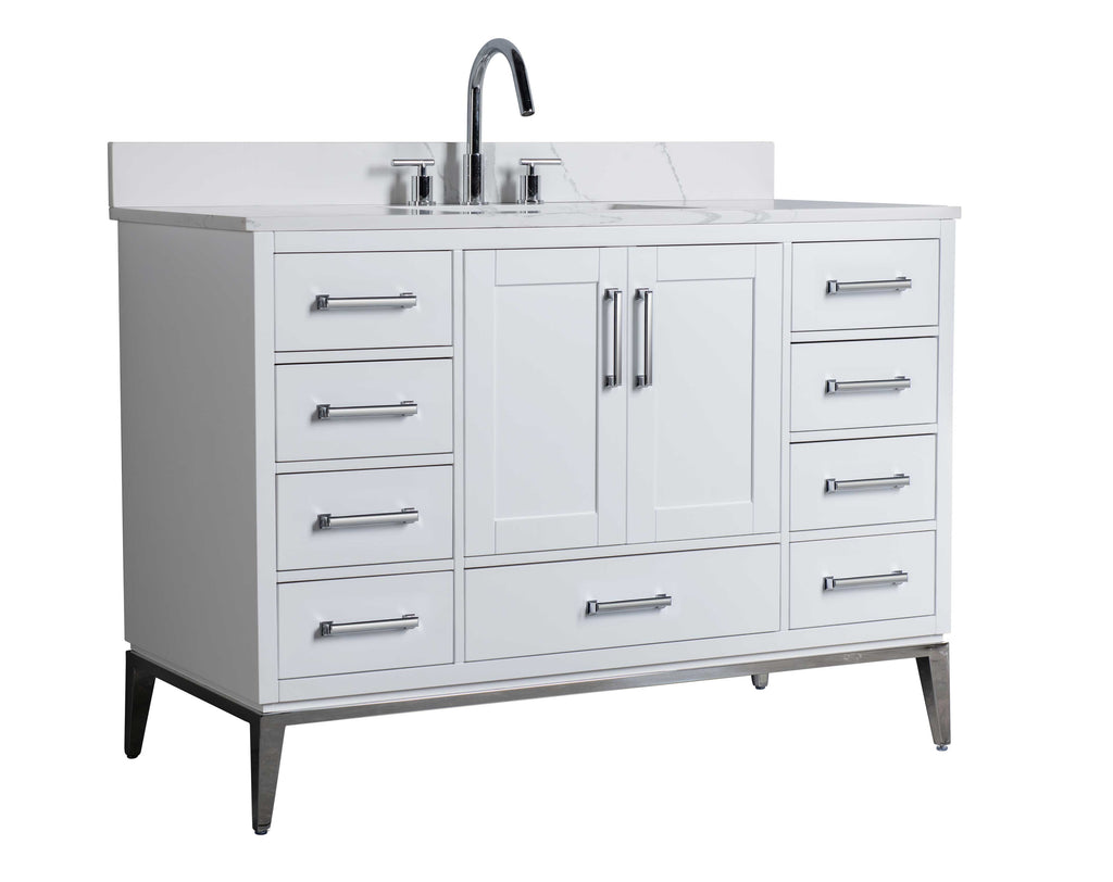 Rubeza 1200mm Anatolia Vanity Unit with Calacatta Quartz Top - White & Chrome