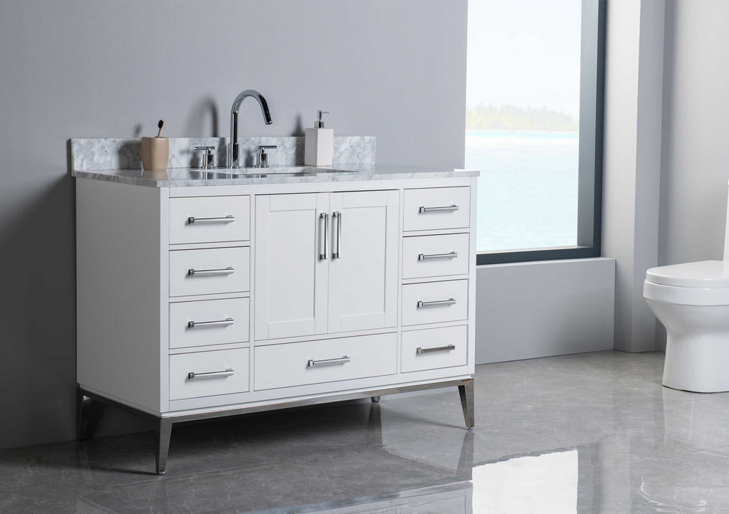 Rubeza 1200mm Anatolia Vanity Unit with Carrara Marble Top - White & Chrome