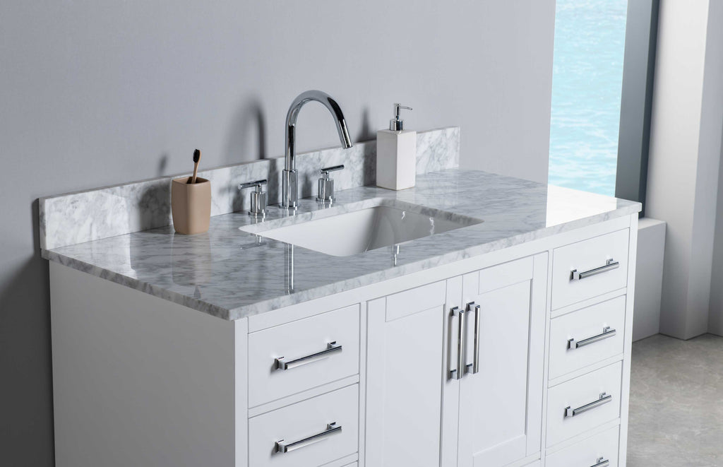 Rubeza 1200mm Anatolia Vanity Unit with Carrara Marble Top - White & Chrome