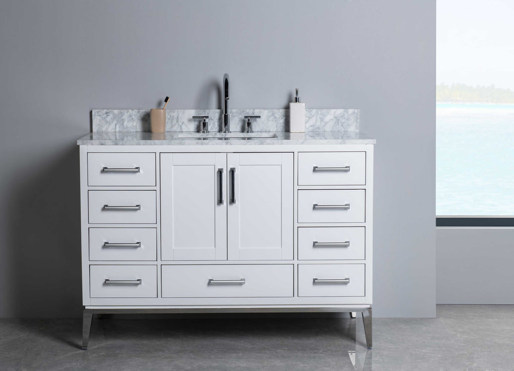 Rubeza 1200mm Anatolia Vanity Unit with Carrara Marble Top - White & Chrome