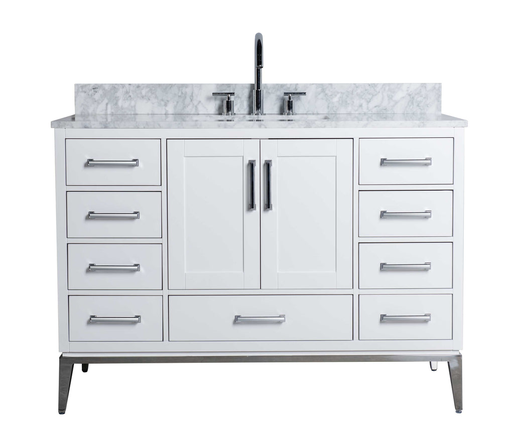 Rubeza 1200mm Anatolia Vanity Unit with Carrara Marble Top - White & Chrome