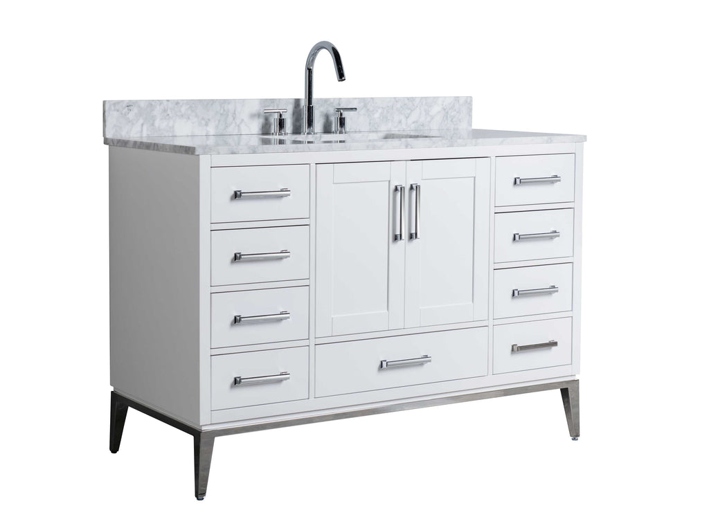 Rubeza 1200mm Anatolia Vanity Unit with Carrara Marble Top - White & Chrome