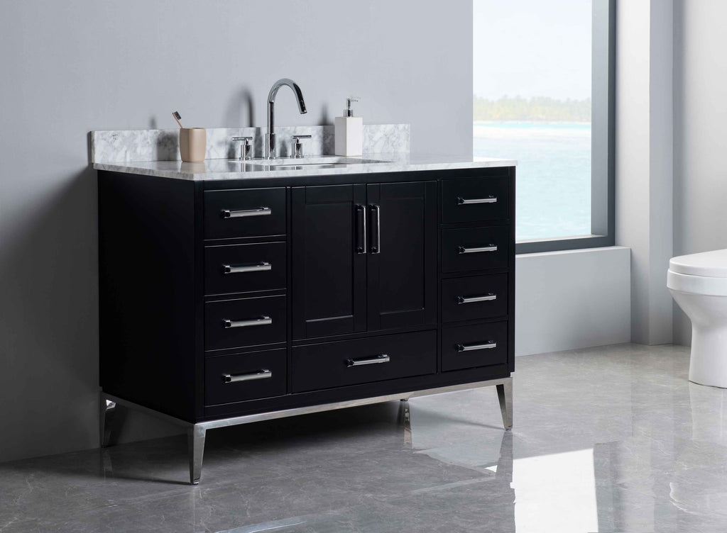 Rubeza 1200mm Anatolia Vanity Unit with Carrara Marble Top - Black & Chrome