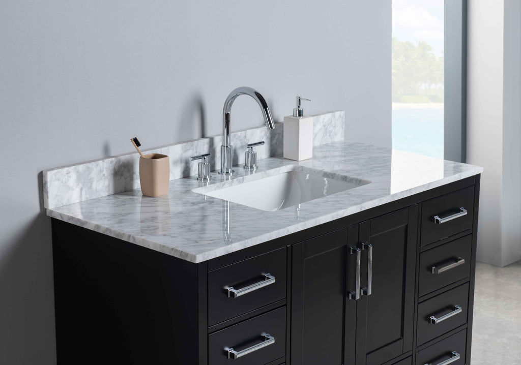 Rubeza 1200mm Anatolia Vanity Unit with Carrara Marble Top - Black & Chrome
