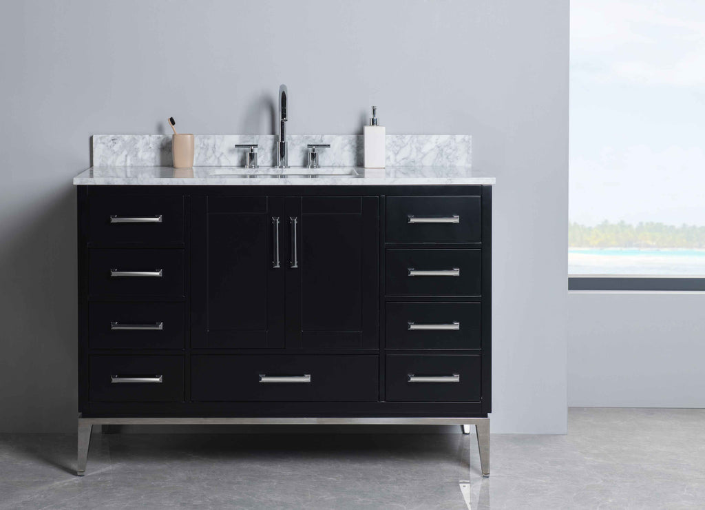 Rubeza 1200mm Anatolia Vanity Unit with Carrara Marble Top - Black & Chrome