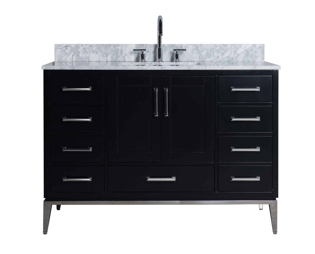 Rubeza 1200mm Anatolia Vanity Unit with Carrara Marble Top - Black & Chrome