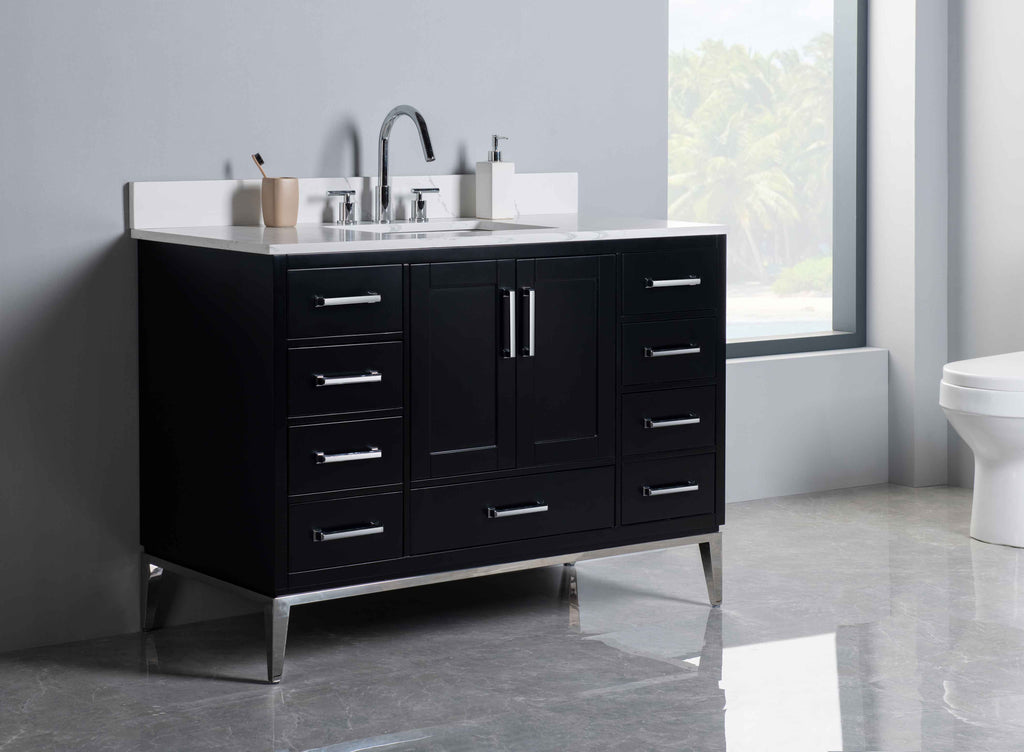 Rubeza 1200mm Anatolia Vanity Unit with Calacatta Quartz Top - Black & Chrome