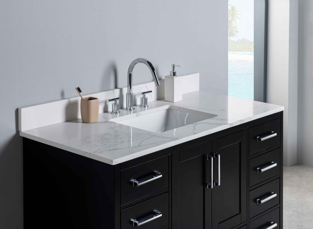 Rubeza 1200mm Anatolia Vanity Unit with Calacatta Quartz Top - Black & Chrome