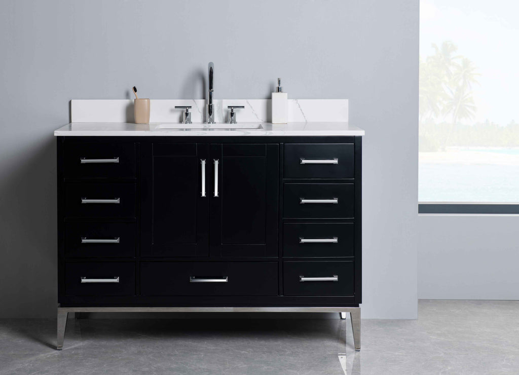 Rubeza 1200mm Anatolia Vanity Unit with Calacatta Quartz Top - Black & Chrome