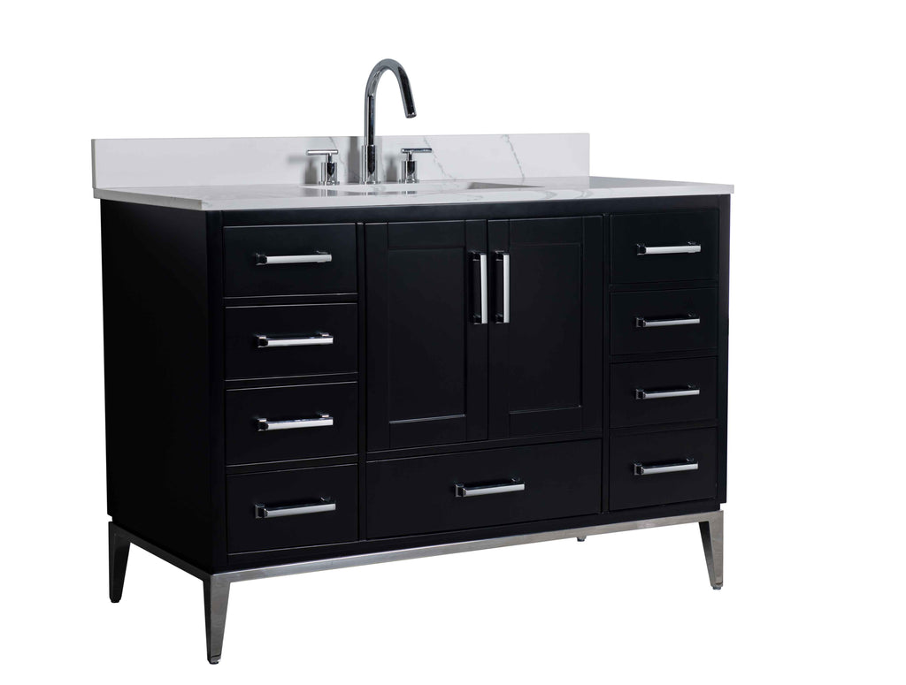 Rubeza 1200mm Anatolia Vanity Unit with Calacatta Quartz Top - Black & Chrome