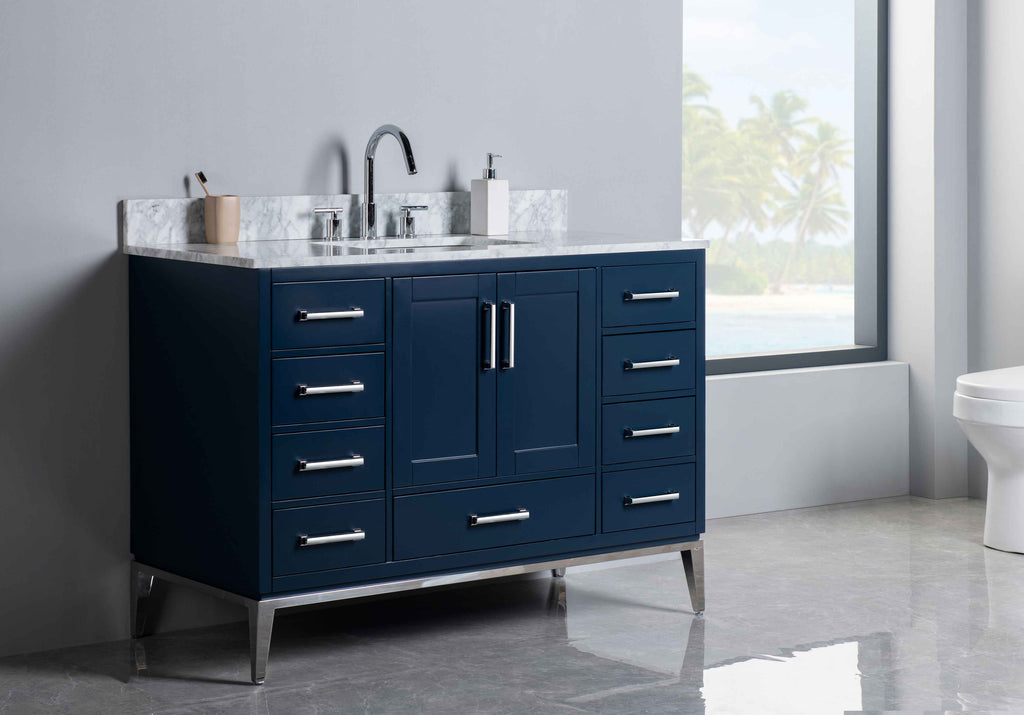 Rubeza 1200mm Anatolia Vanity Unit with Carrara Marble Top - Dark Blue & Chrome