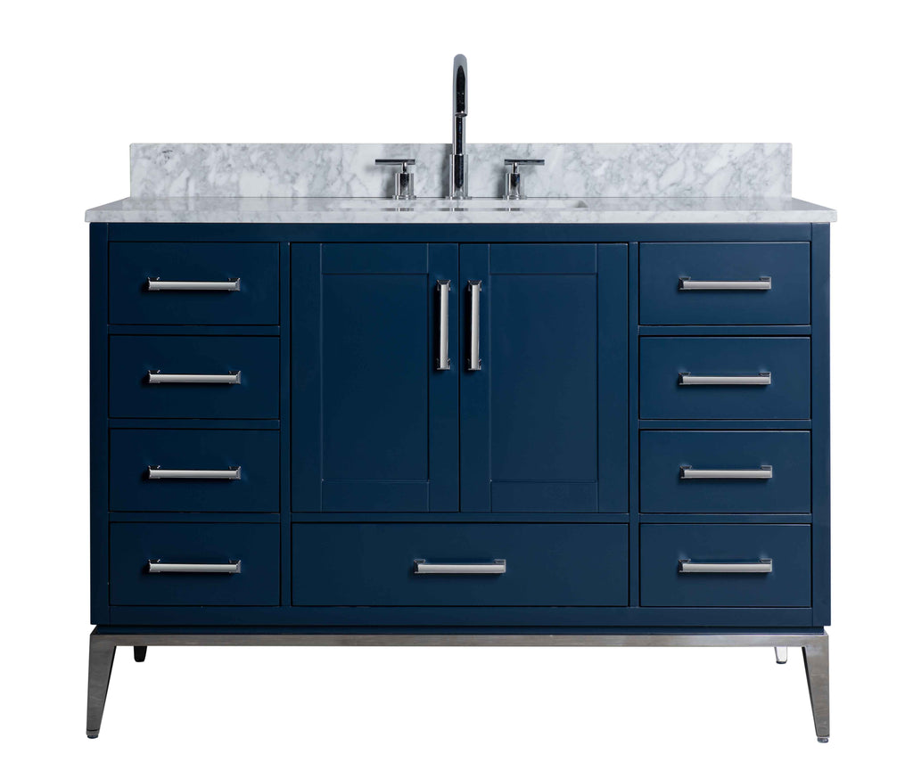 Rubeza 1200mm Anatolia Vanity Unit with Carrara Marble Top - Dark Blue & Chrome