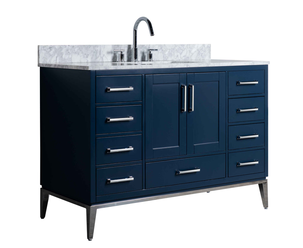 Rubeza 1200mm Anatolia Vanity Unit with Carrara Marble Top - Dark Blue & Chrome