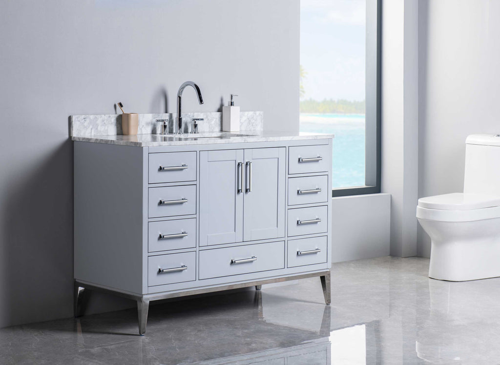 Rubeza 1200mm Anatolia Vanity Unit with Carrara Marble Top - Light Grey & Chrome