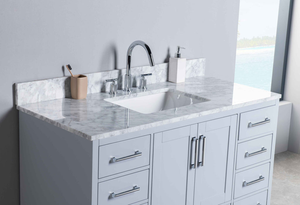 Rubeza 1200mm Anatolia Vanity Unit with Carrara Marble Top - Light Grey & Chrome