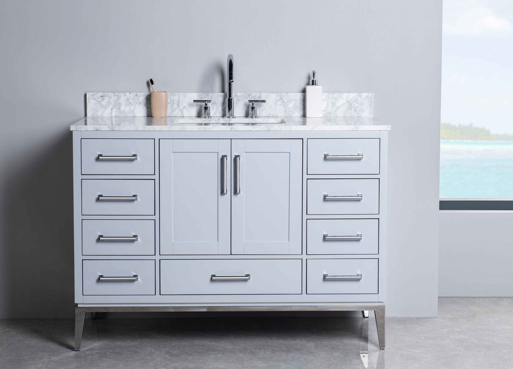 Rubeza 1200mm Anatolia Vanity Unit with Carrara Marble Top - Light Grey & Chrome