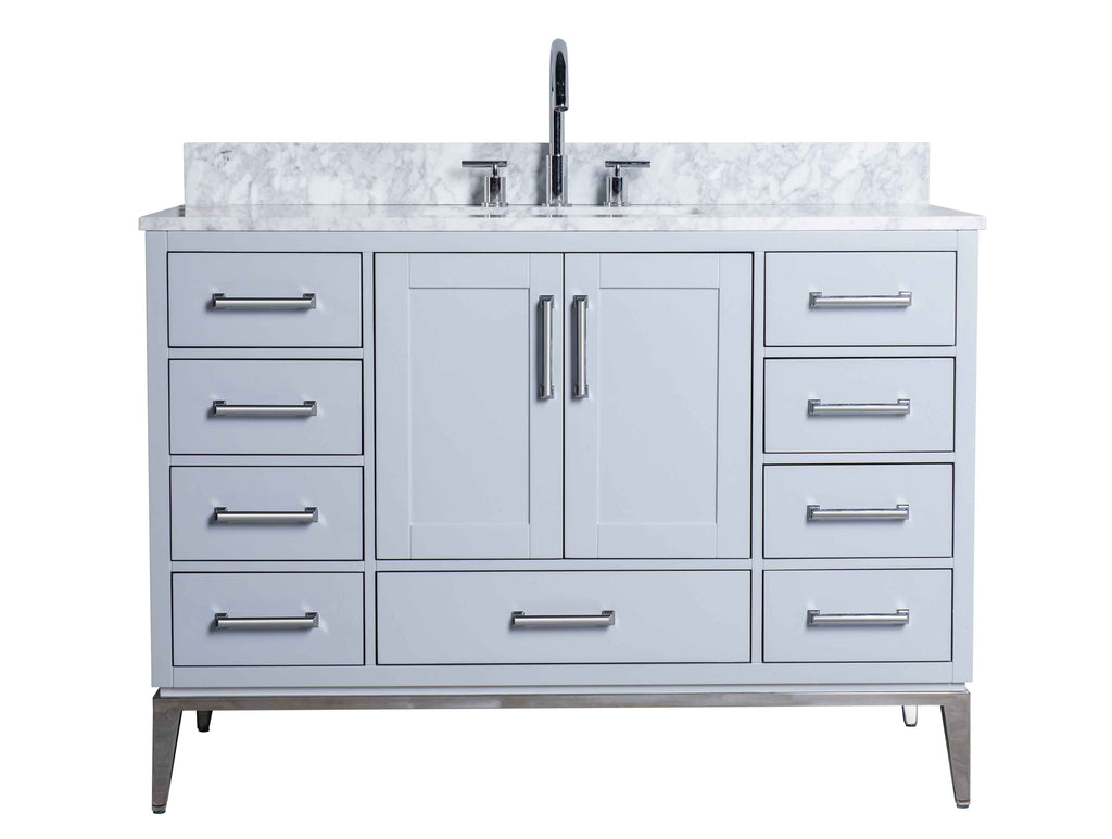 Rubeza 1200mm Anatolia Vanity Unit with Carrara Marble Top - Light Grey & Chrome