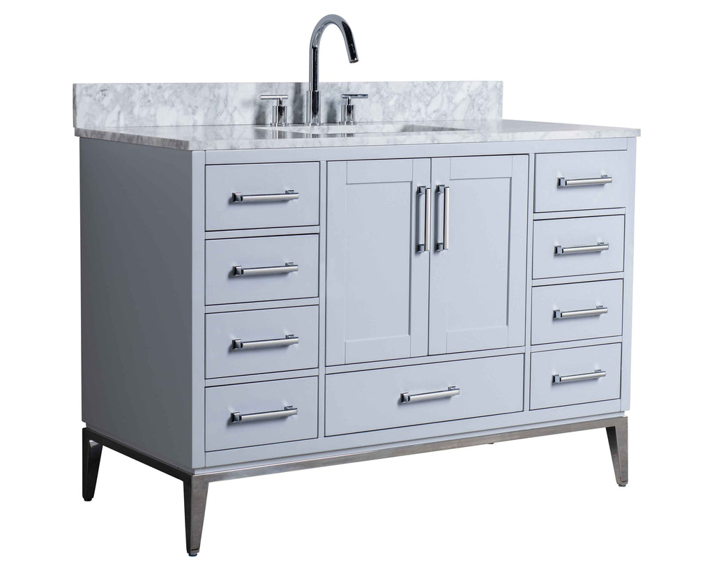 Rubeza 1200mm Anatolia Vanity Unit with Carrara Marble Top - Light Grey & Chrome