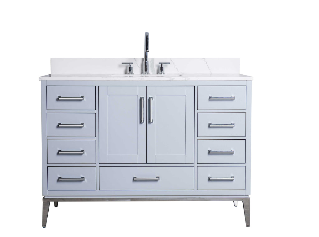 Rubeza 1200mm Anatolia Vanity Unit with Calacatta Quartz Top - Light Grey & Chrome