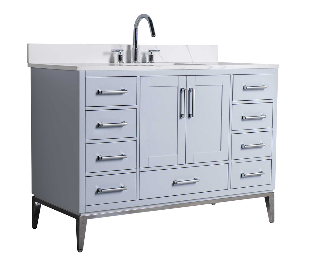 Rubeza 1200mm Anatolia Vanity Unit with Calacatta Quartz Top - Light Grey & Chrome