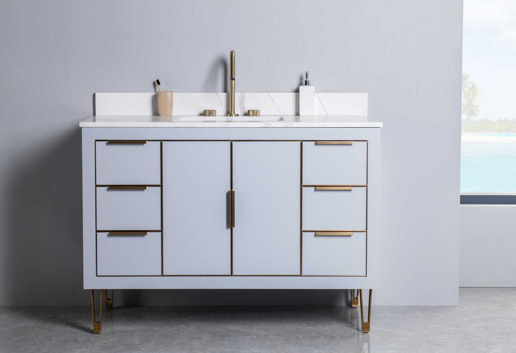 Rubeza 1200mm Dukes Vanity Unit with Calacatta Quartz Top - Light Grey & Gold