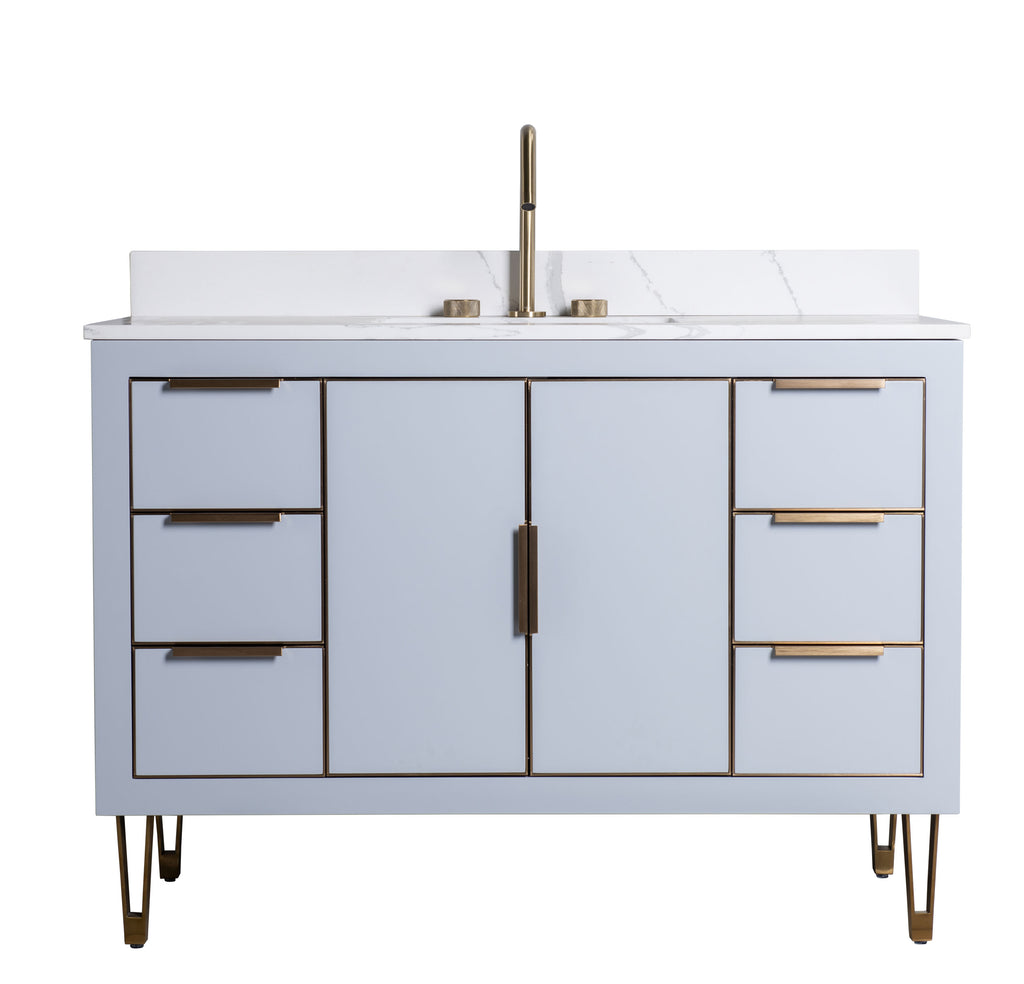 Rubeza 1200mm Dukes Vanity Unit with Calacatta Quartz Top - Light Grey & Gold