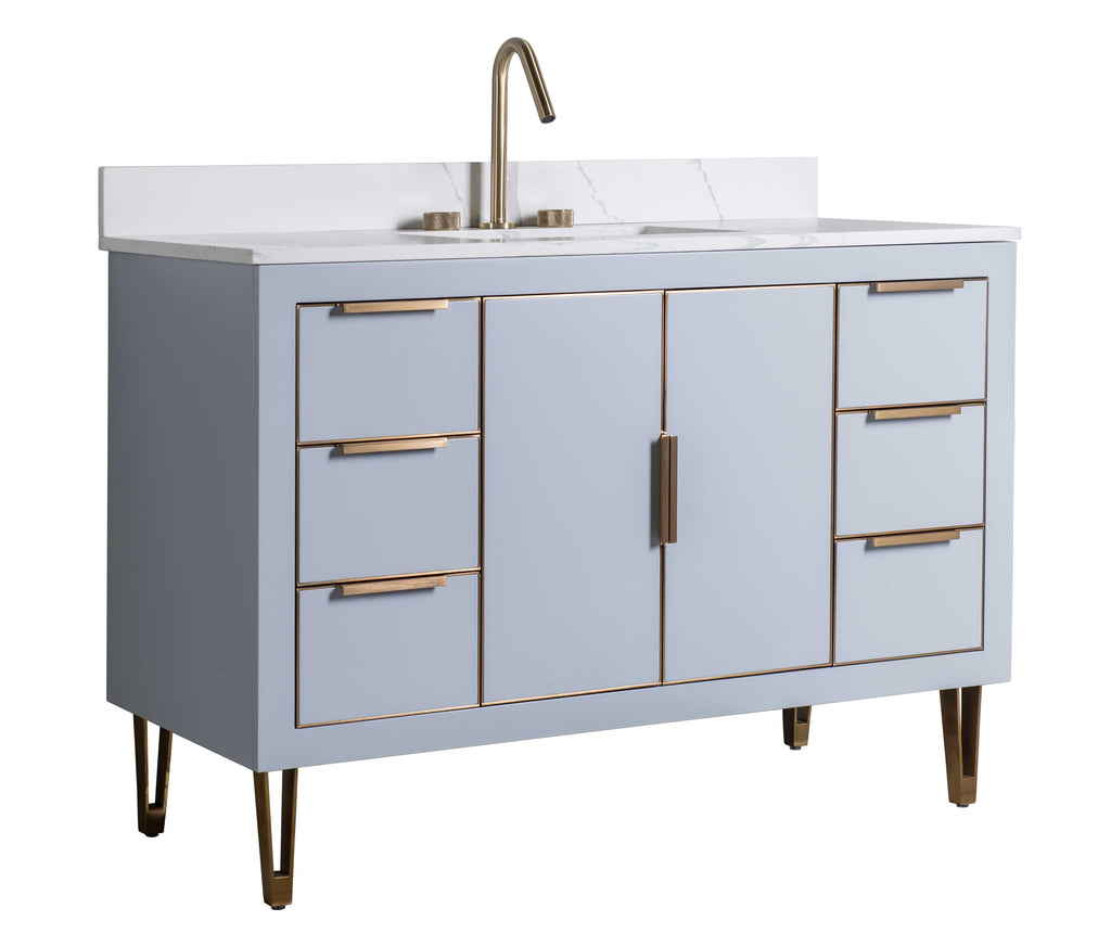 Rubeza 1200mm Dukes Vanity Unit with Calacatta Quartz Top - Light Grey & Gold