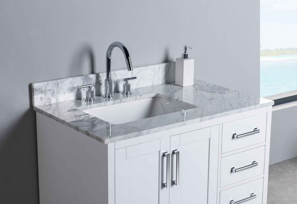Rubeza 900mm Anatolia Vanity Unit with Carrara Marble Top - White & Chrome