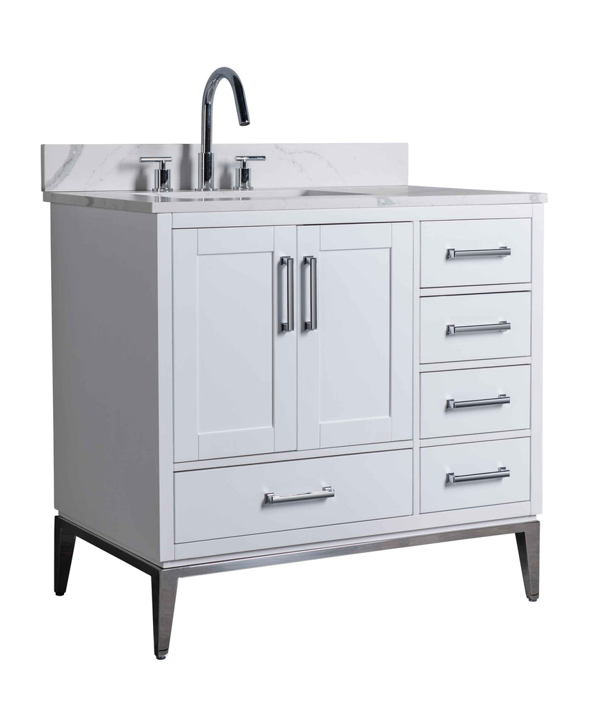 Rubeza 900mm Anatolia Vanity Unit with Calacatta Quartz Top - White & Chrome