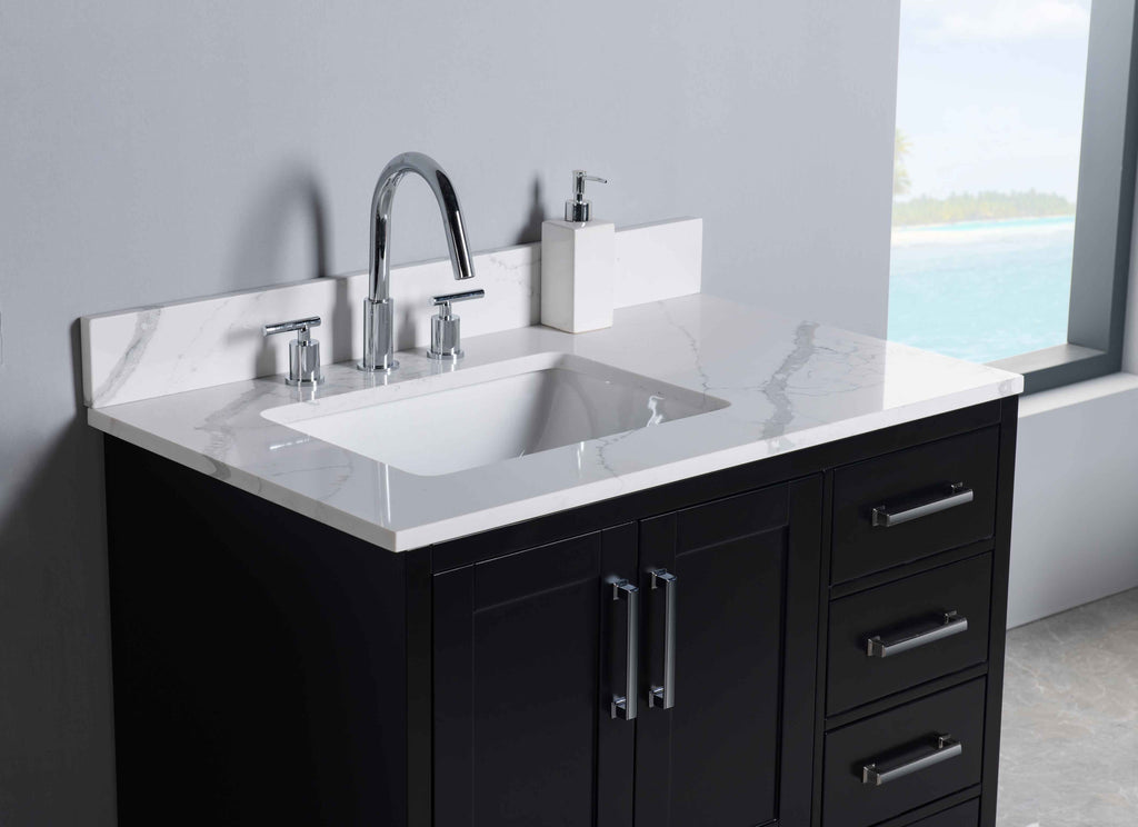 Rubeza 900mm Anatolia Vanity Unit with Calacatta Quartz Top - Black & Chrome