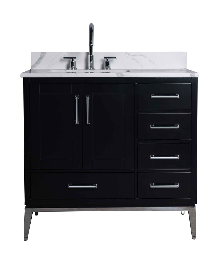 Rubeza 900mm Anatolia Vanity Unit with Calacatta Quartz Top - Black & Chrome