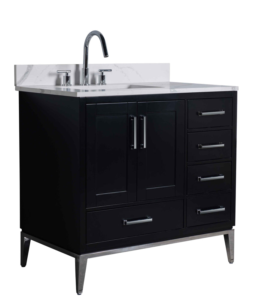 Rubeza 900mm Anatolia Vanity Unit with Calacatta Quartz Top - Black & Chrome