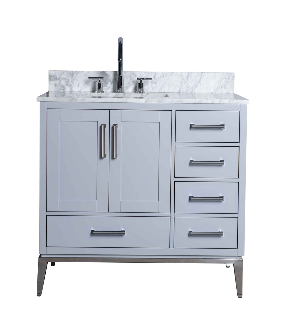 Rubeza 900mm Anatolia Vanity Unit with Carrara Marble Top - Light Grey & Chrome